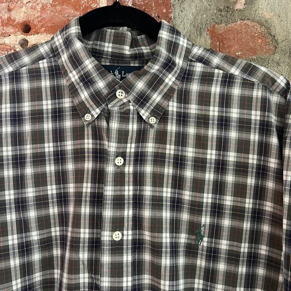 VTG Polo Ralph Lauren Men's LS Tartan Plaid Shirt L 26x31 - Picture 1 of 5
